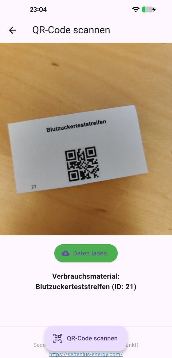 Meditrack NG App: QR-Code eines Verbrauchsmaterial-Labels wird gescannt